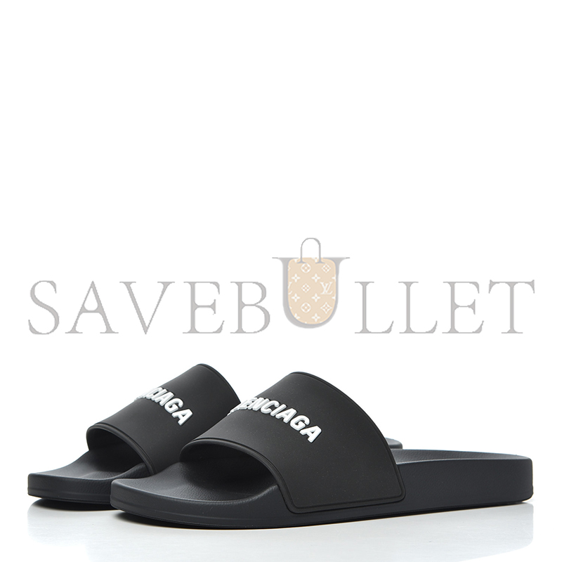 BALENCIAGA PVC LOGO MENS POOL SLIDE SANDALS BLACK